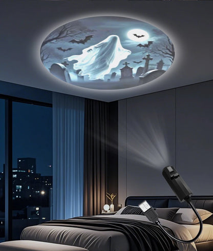 Led Halloween Moon Lamp USB Projector Night Light Christmas Holiday Ornaments for Ceiling Wall Atmosphere Mood Light Adjustable