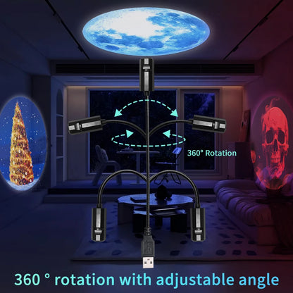 Led Halloween Moon Lamp USB Projector Night Light Christmas Holiday Ornaments for Ceiling Wall Atmosphere Mood Light Adjustable
