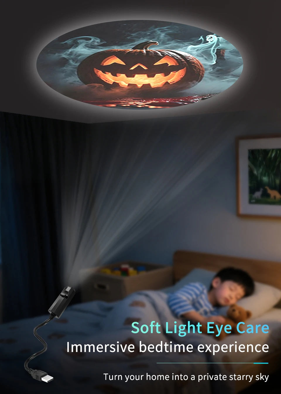 Led Halloween Moon Lamp USB Projector Night Light Christmas Holiday Ornaments for Ceiling Wall Atmosphere Mood Light Adjustable