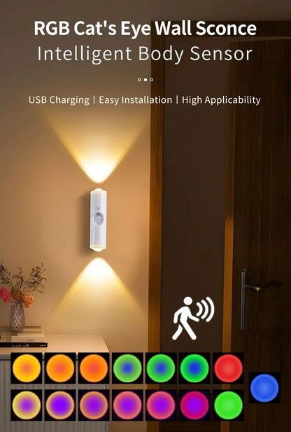 Motion Sensor Night Light 7 Color Change LED Wireless Wall Lamp Magnetic Rechargeable Spotlight for Bathroom Bedroom Living Room