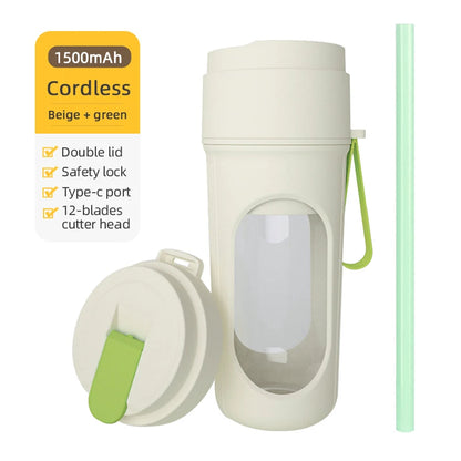 Portable Blender Electric Juicer 450ml 12 Blades USB Charging Mini Mixing Cup Smoothie Milkshake Fruit Juice Cup with Straw