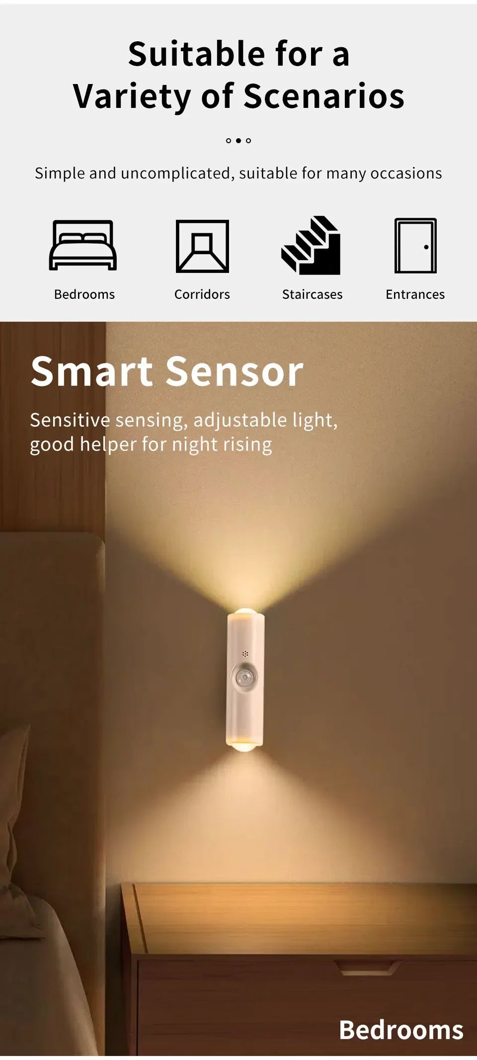Motion Sensor Night Light 7 Color Change LED Wireless Wall Lamp Magnetic Rechargeable Spotlight for Bathroom Bedroom Living Room