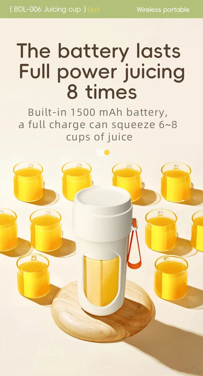 Portable Blender Electric Juicer 450ml 12 Blades USB Charging Mini Mixing Cup Smoothie Milkshake Fruit Juice Cup with Straw
