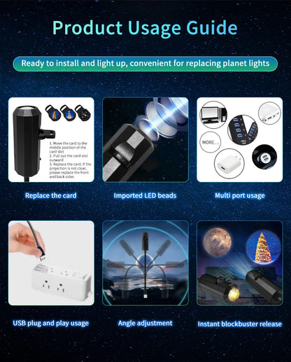 Led Halloween Moon Lamp USB Projector Night Light Christmas Holiday Ornaments for Ceiling Wall Atmosphere Mood Light Adjustable