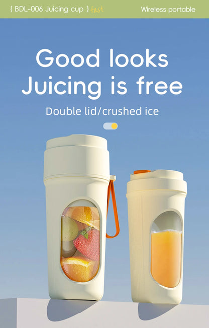 Portable Blender Electric Juicer 450ml 12 Blades USB Charging Mini Mixing Cup Smoothie Milkshake Fruit Juice Cup with Straw