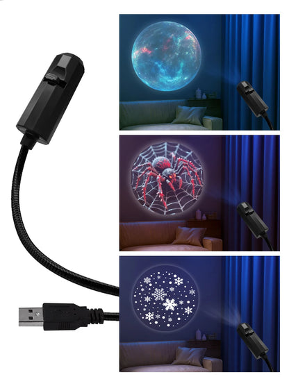 Led Halloween Moon Lamp USB Projector Night Light Christmas Holiday Ornaments for Ceiling Wall Atmosphere Mood Light Adjustable