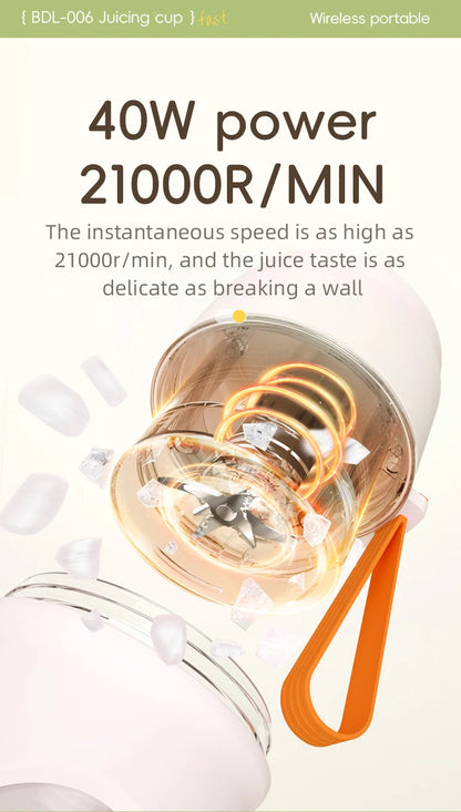 Portable Blender Electric Juicer 450ml 12 Blades USB Charging Mini Mixing Cup Smoothie Milkshake Fruit Juice Cup with Straw